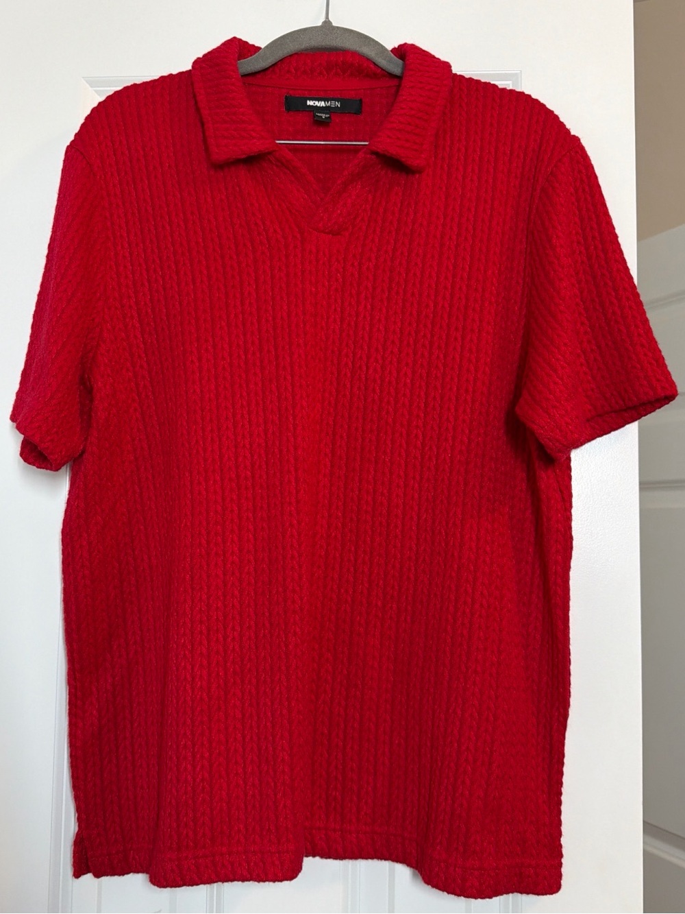 Men's Red Textured Polo Shirt by NovaMen